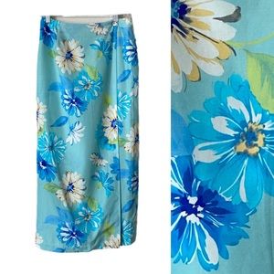 Skirt Wrap Silk Blend Floral Blue Sz 8